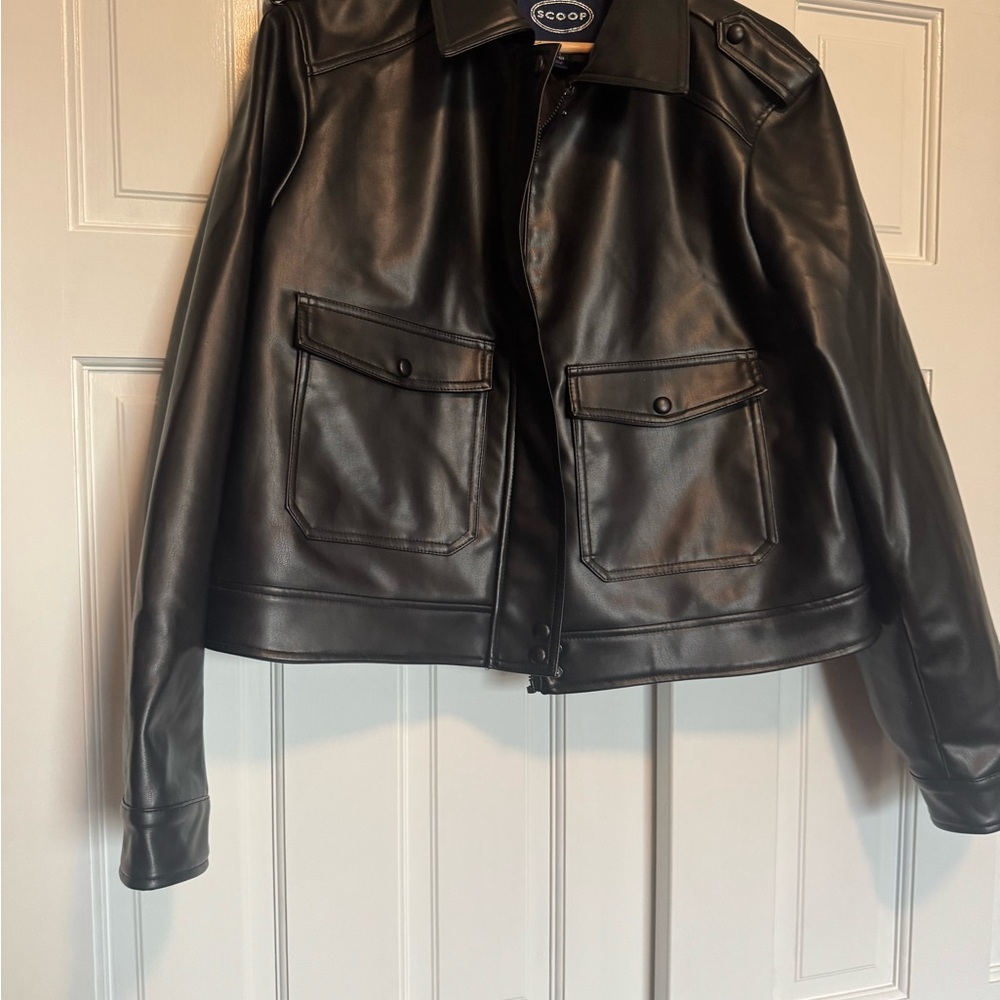 Scoop Black Faux Leather Jacket Size XL